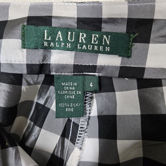 VTG Lauren Ralph Lauren 100% Silk Ankle Pants sz 4 Black White Pearl Check - Picture 9 of 16